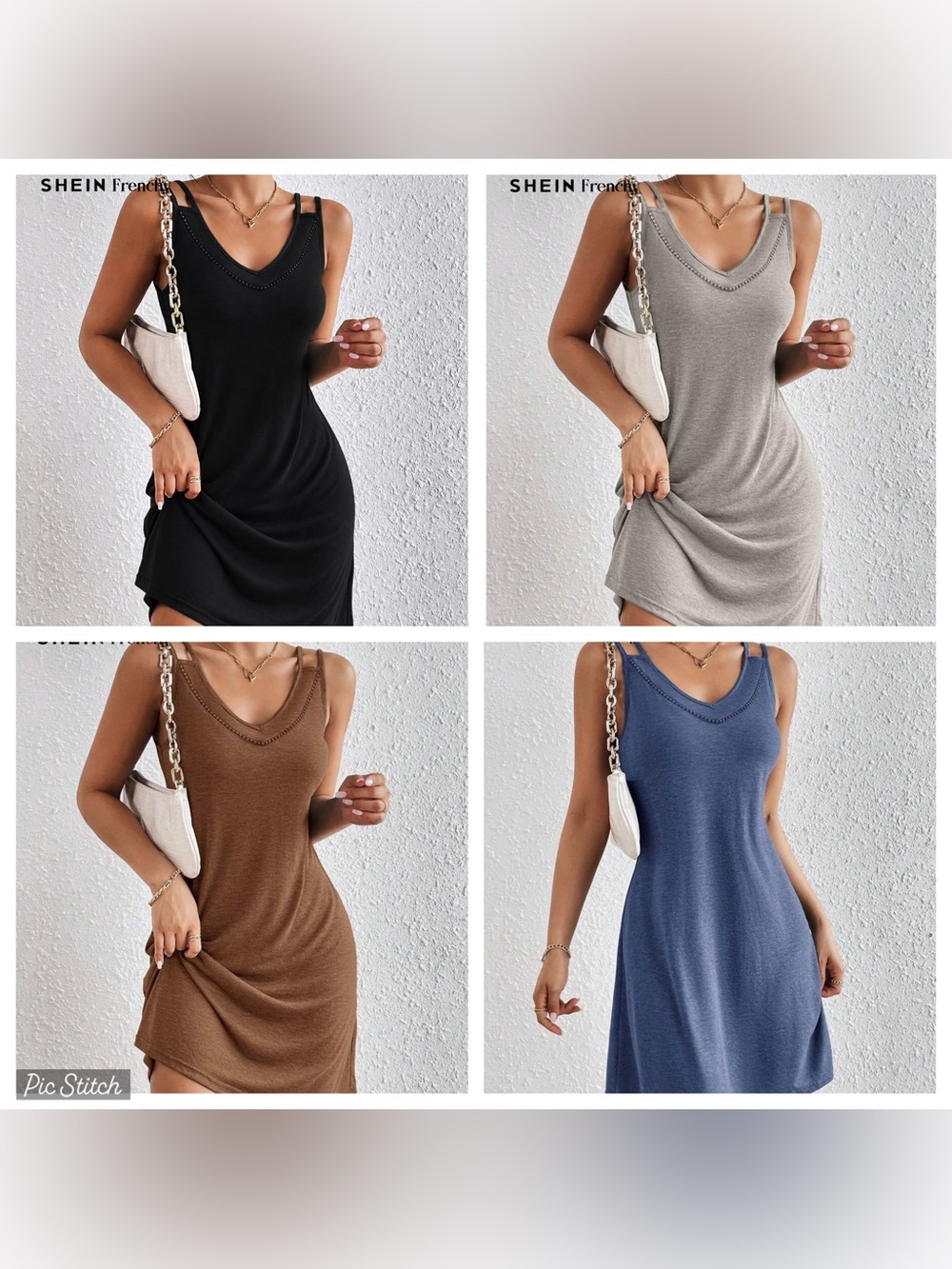 🌸S149 - Sleeveless V-Neck Tank Dresses - SET OF 4 Bundle🤎🩶💙🖤